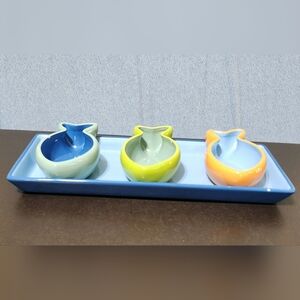 Summer Living serve platter with 3 fish sauce dishes